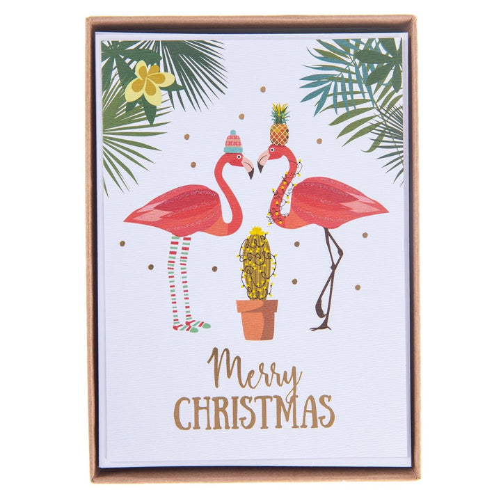 Christmas Flamingos & Cactus Large Classic Holiday Boxed Card - Graphique de France