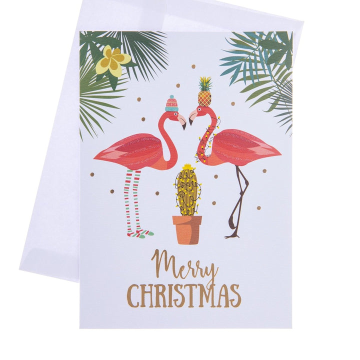 Christmas Flamingos & Cactus Large Classic Holiday Boxed Card - Graphique de France