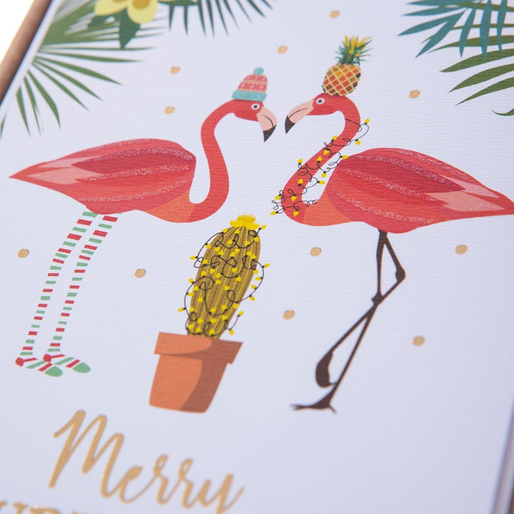 Christmas Flamingos & Cactus Large Classic Holiday Boxed Card - Graphique de France