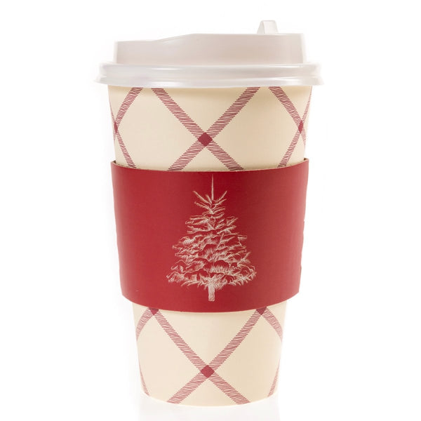 Plaid Tree Holiday Disposable Travel Cup | 12 ct | 16 oz | Cream & Red