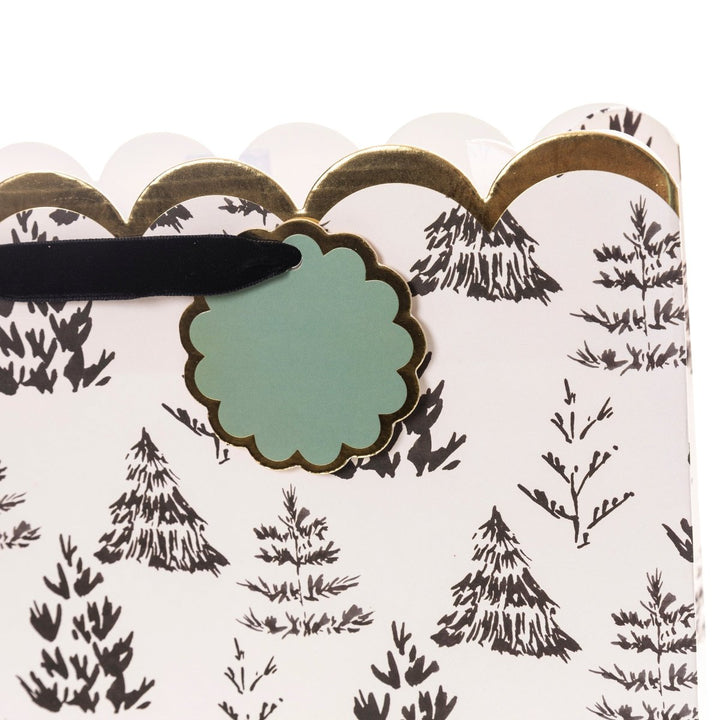 Cream & Black Trees Large Holiday Gift Bag - Graphique de France