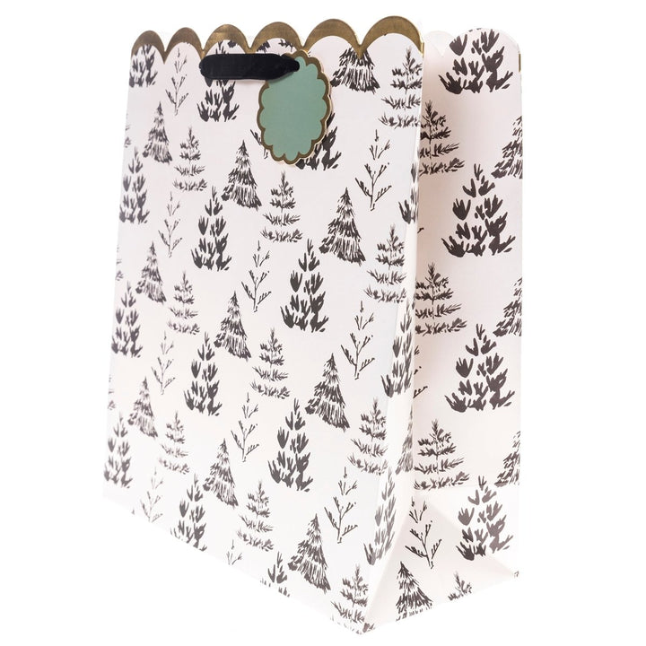 Cream & Black Trees Large Holiday Gift Bag - Graphique de France