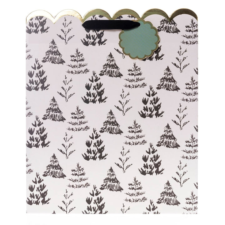 Cream & Black Trees Large Holiday Gift Bag - Graphique de France