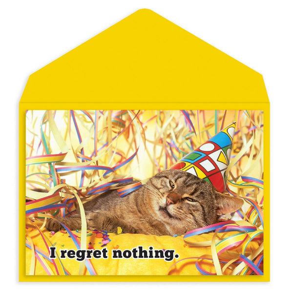 No regrets party cat Birthday Card