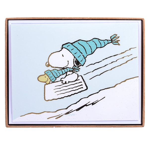 Peanuts™ Sledding Light Blue Mid-Sized Holiday Boxed Card