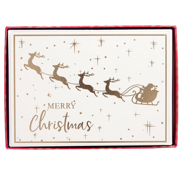 Santa with Reindeer Large Signature Holiday Boxed Card