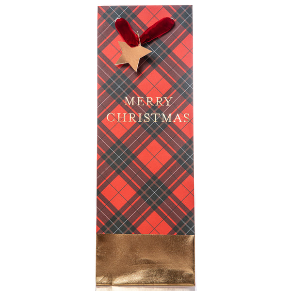Red Plaid Holiday Wine Gift Bag
