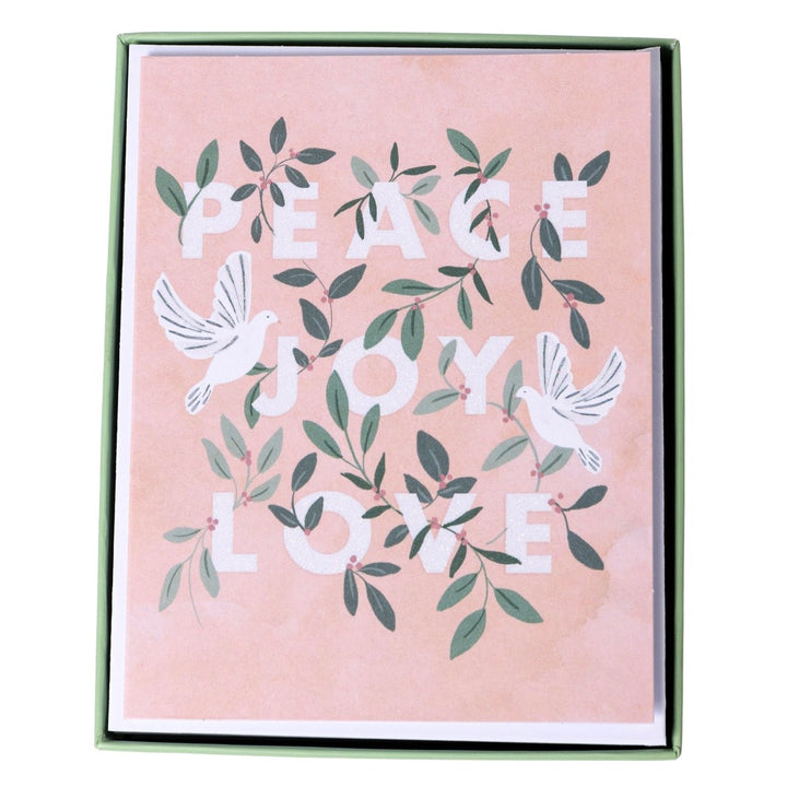 Peace Love Joy Pink Mid - Sized Holiday Boxed Card - Graphique de France