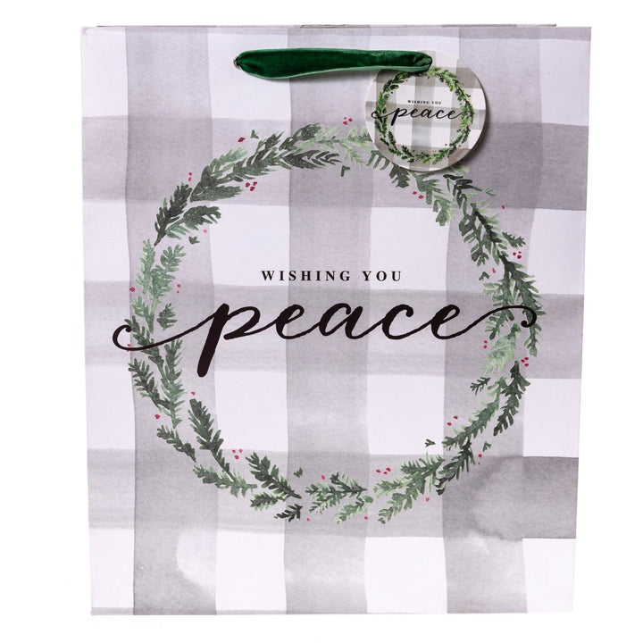 Peace Plaid Wreath Large Holiday Gift Bag - Graphique de France