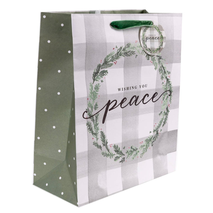 Peace Plaid Wreath Large Holiday Gift Bag - Graphique de France