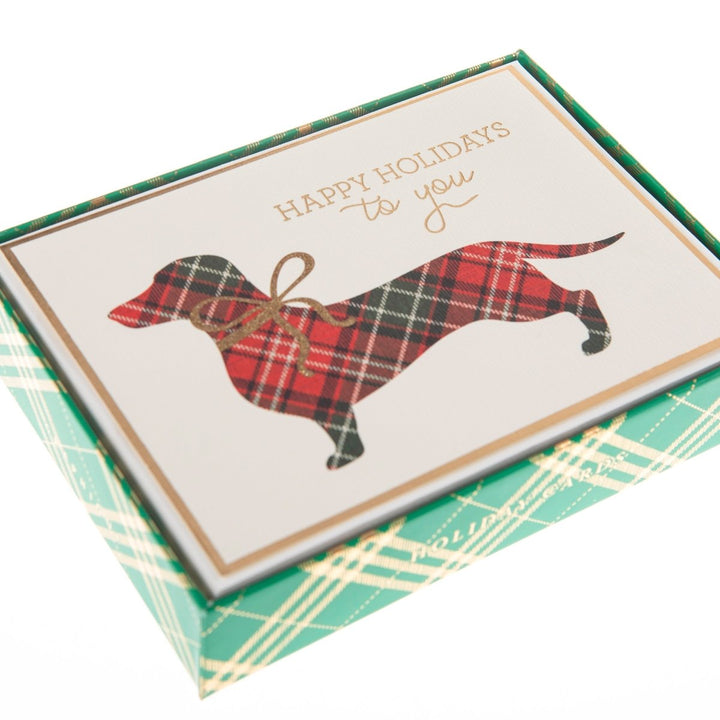 Plaid dachshund Large Signature Holiday Boxed Card - Graphique de France