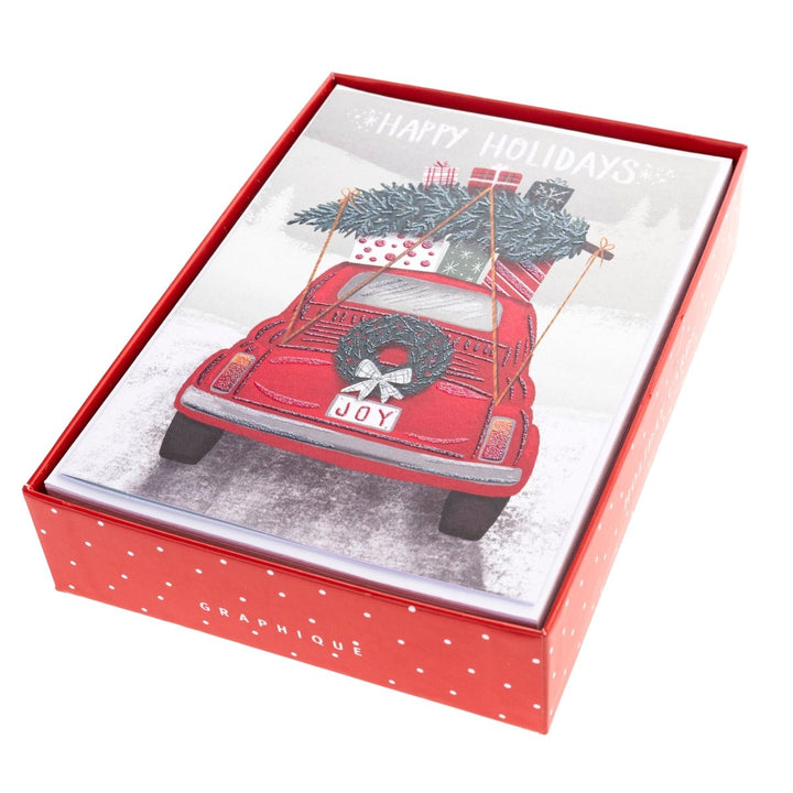 Red Car Joy Large Classic Holiday Boxed Card - Graphique de France