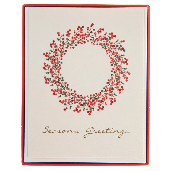 Red & Green berry wreath Mid - Sized Holiday Boxed Card - Graphique de France