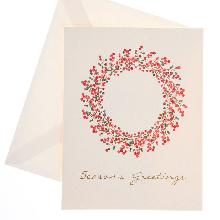 Red & Green berry wreath Mid - Sized Holiday Boxed Card - Graphique de France