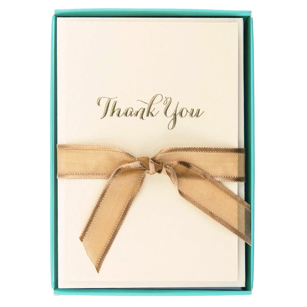 Script Boxed Thank You Cards | 10 ct | Cream & Gold | La Petite