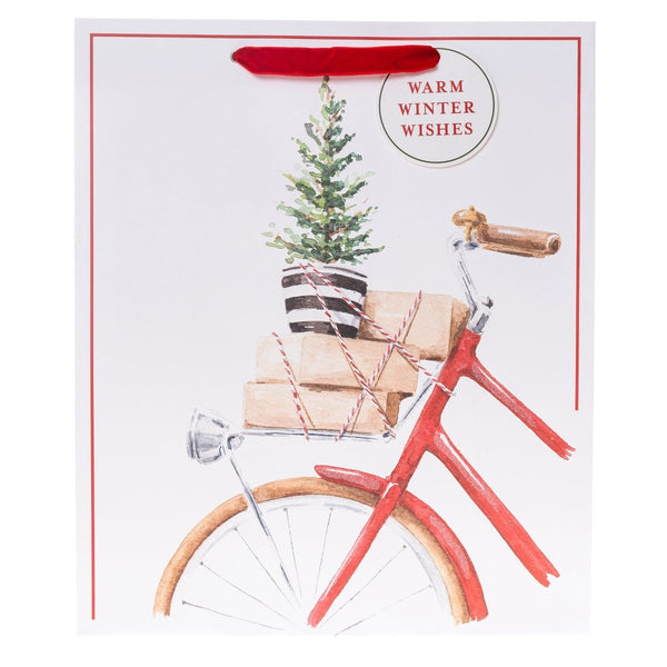 Bike with Gifts Large Holiday Gift Bag White Green Includes