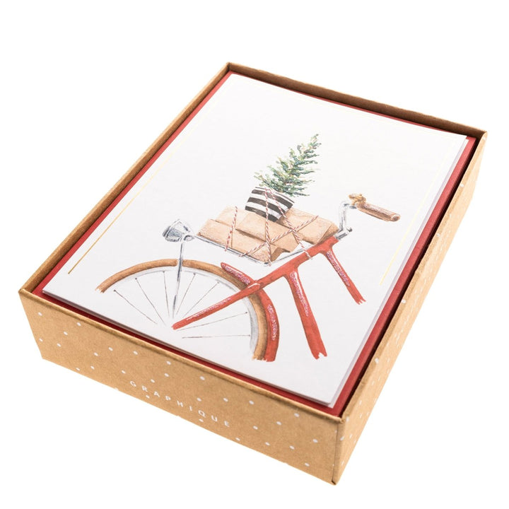 Watercolor Bike Mid - Sized Holiday Boxed Card - Graphique de France