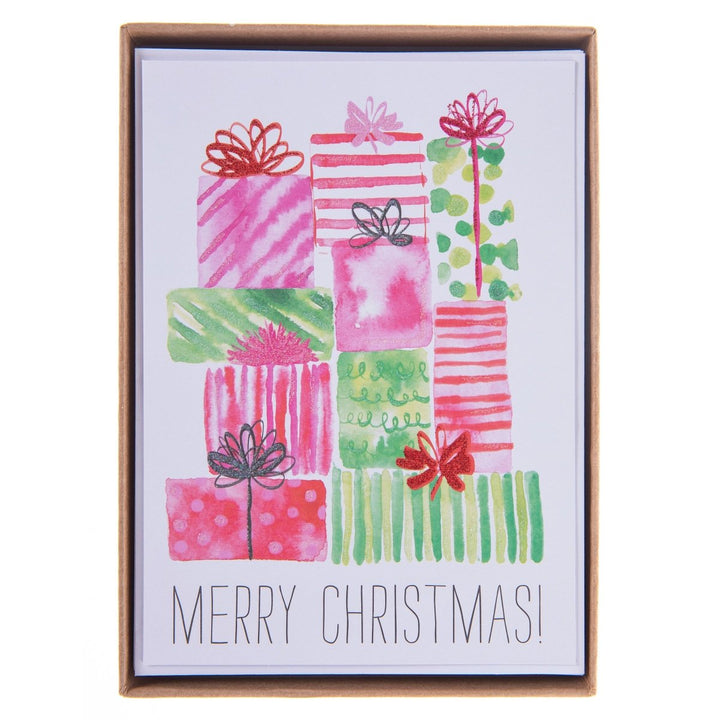Watercolor Presents Large Classic Holiday Boxed Card - Graphique de France