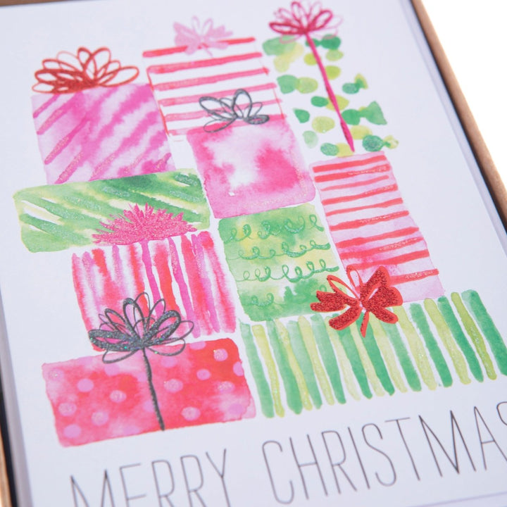 Watercolor Presents Large Classic Holiday Boxed Card - Graphique de France