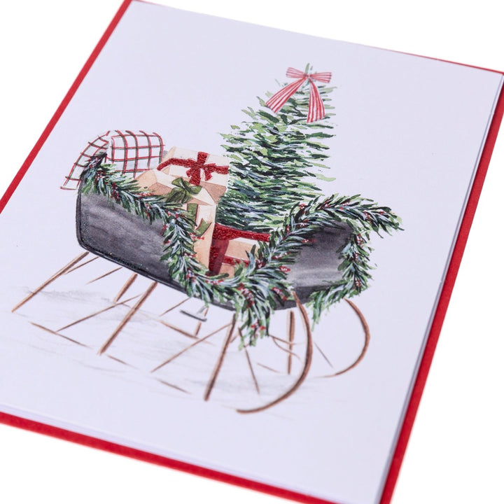 Watercolor Sled Mid - Sized Holiday Boxed Card - Graphique de France