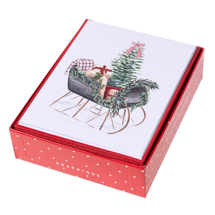 Watercolor Sled Mid - Sized Holiday Boxed Card - Graphique de France